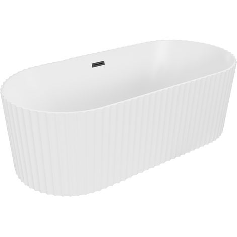 Mexen Paola bañera independiente acanalada 170 x 80 cm, blanco mate, rebosadero negro - 52721708001-70 (1/3)
