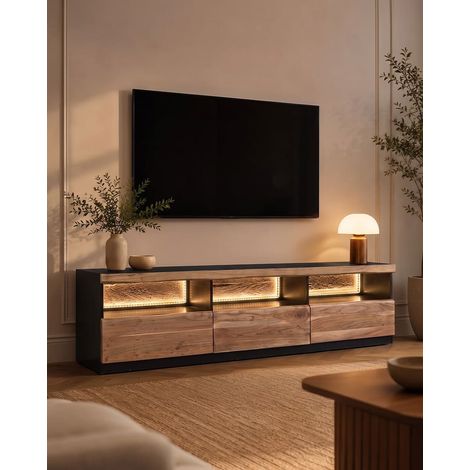 Leo - Meuble TV en bois d'acacia avec éclairage LED (1/5)