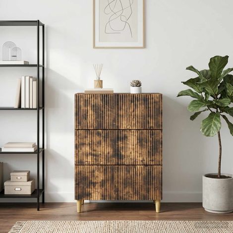 Commode à 3 tiroirs en bois d’ingénierie, chêne fumé, 66 x 34,5 x 90 cm, 26.68kg - PANGIVO (1/5)