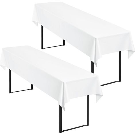Set de 2 nappes de table de bière 250x100cm Blanc, facile d'entretien & lavable