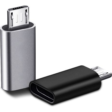 2 Pièces USB C Adaptateur, Micro USB vers USB C, Adaptateur USB C vers Micro USB Connecteur, Adaptateur Type C Fem Micro USB Male Connecteur pour PC, Galaxy, Mate, etc (Noir, une pièce en argent) (1/5)