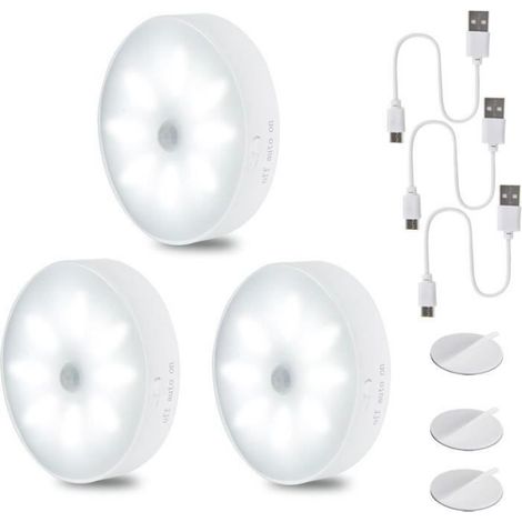 Lampe Detecteur de Mouvement Interieur Rechargeable par USB[Lot de 3], Veilleuse LED Automatique Veilleuse Détecteur de Mouvement, L (1/4)
