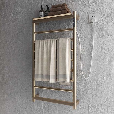Sèche serviette électrique avec plateau doré brossé, Drop (1/4)