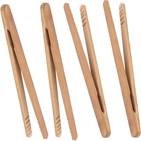 Pinces à toast classiques réutilisables en bambou – Pince de cuisson en bois, idéale pour grille-pain, fruits, pain et cornichons, ustensile de cuisine pour fromage Lot de 4 (1/4)