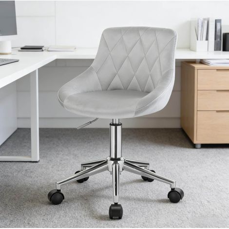 Sedia da ufficio girevole, altezza regolabile, con ruote, struttura in metallo e velluto grigio chiaro (1/4)