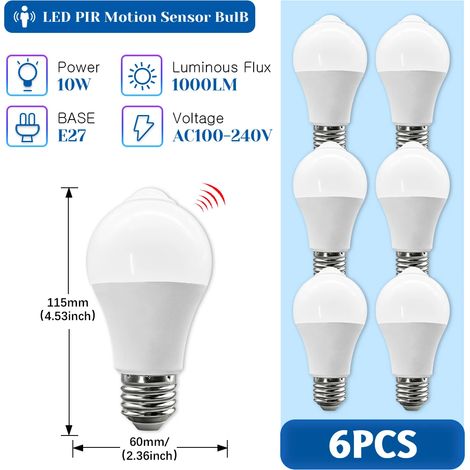 (6 ampoules, blanc chaud 3000K) Ampoules LED à détecteur de mouvement PIR, adaptées aux couloirs et aux portes de la maison. (1/5)