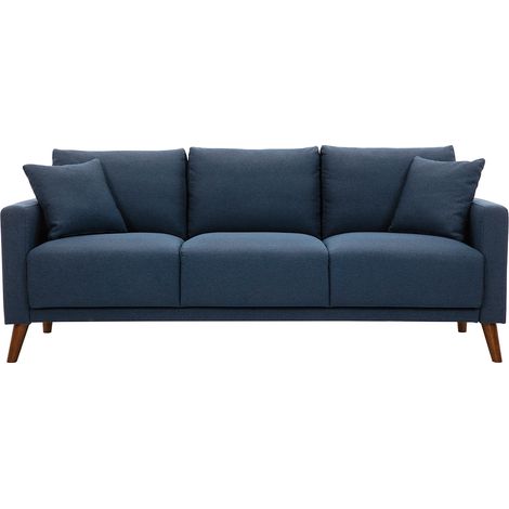 Sofá 3-4 plazas de tejido azul oscuro y madera oscura MUNIK