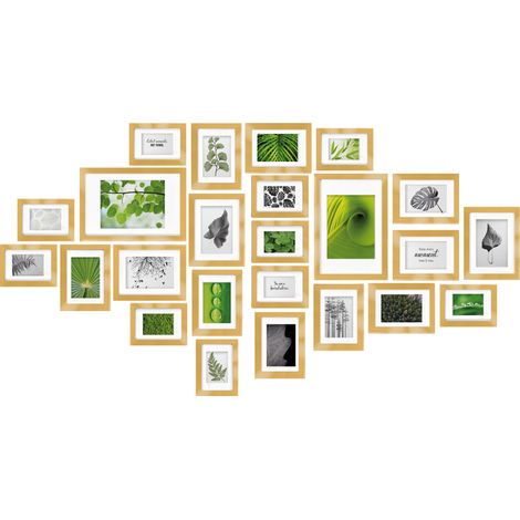 bomoe Juego de Marcos de Fotos múltiples para la Pared Nature Collage - 24 Piezas - con paspartú - 10x 10,5x15cm / 8X 13x18cm / 4X 15x20cm / 2X 20x30cm Oro
