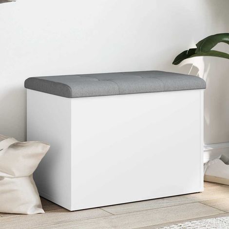 Banc de rangement avec coussin blanc en bois d’ingénierie, 62 x 42 x 45 cm - PANGIVO (1/5)