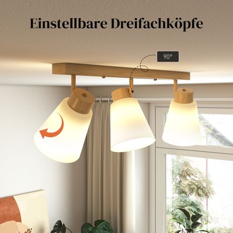 Plafonnier LED 40W Lampe de plafond double montage têtes réglables 90° 3 douilles E27 bois naturel (1/5)