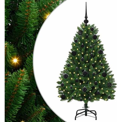 Sapin de Noël artificiel avec 150 lumières LED, vert, 120 cm de haut, en PVC et métal. (1/5)