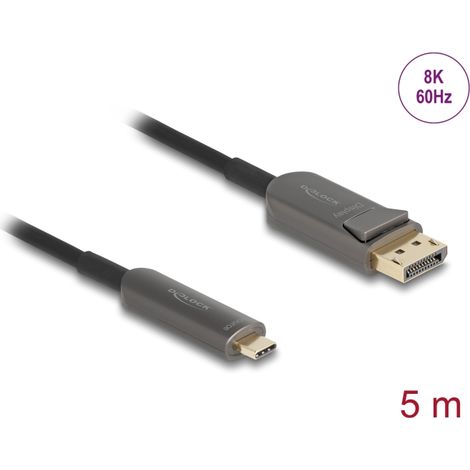 Delock Cable Ã³ptico activo USB Type-Câ¢ a DisplayPort, 8K 60 Hz, 40 Gbps, 5 m