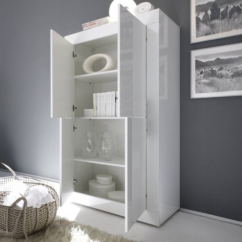 Credenza Sampeyre, Madia 3 Ripiani, Apertura Battente Made in Italy, 4 Ante, 101.4x42x161.2h cm Bianco Lucido (1/4)