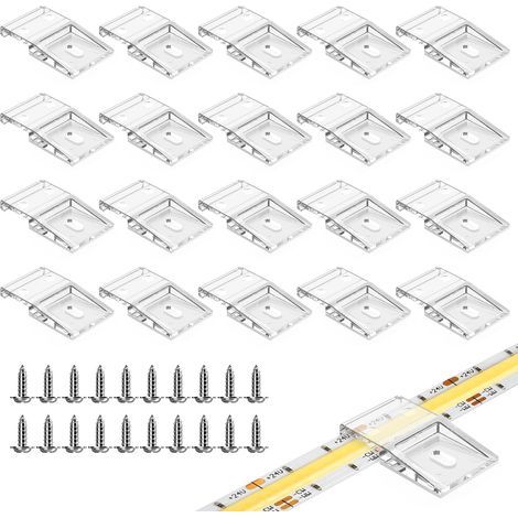 Clips de fixation transparents pour bandes LED lumineuses auto adhésifs avec vis 20 clips de fixation et vis pour bandes lumineuses à LED de 10 IP30 (1/4)