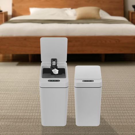 Lot de 2 poubelles de salle de bain avec capteur de 12 l, avec couvercle, étanchéité IPX5, anti-odeur, poubelle électrique pour bureau, chambre à coucher, cuisine (gris) (1/5)
