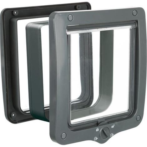Chatière XXL 4 modes avec tunnel 24x28cm – Couleur gris – Pour chats et petits chiens – Installation facile – Trixie