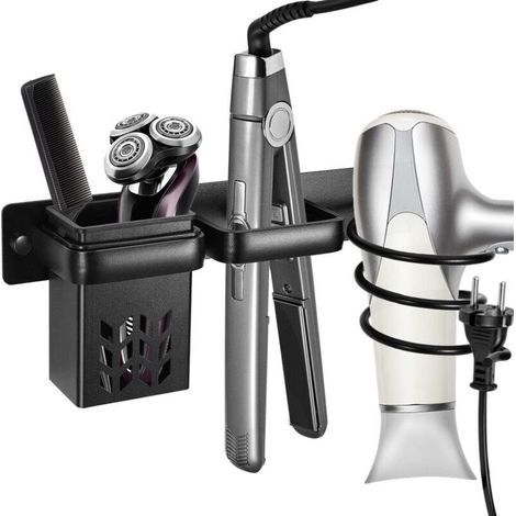 Lntyq Porte Sèche Cheveux, Support Seche Cheveux et Lisseur, Support de Lisseur Aluminium, Support Mural pour Organisateur de sèche-Cheveux pour hôtel de Chambre à Coucher de Salle de Bain (Noir) (1/5)