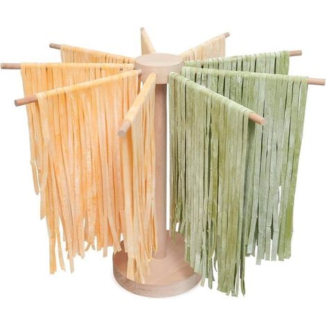 Séchoir à Pates en Bois Séchoir à Spaghetti Pliable avec 9 Barres Peut Contenir 4,5kg de Nouilles Pasta Drying Rack pour Sécher (1/4)