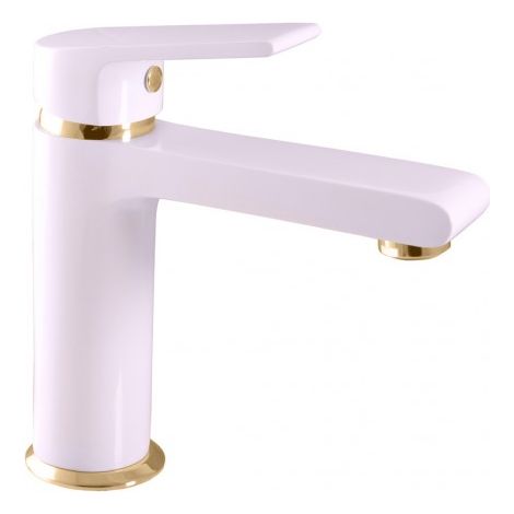 Mitigeur lavabo COLORADO en laiton blanc doré sans siphon H. 16,2cm (1/2)