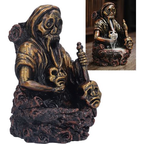 [Cono de incienso de reflujo] Calavera aromática [Diseño artesanal, decoración de Halloween] Material: Resina resistente a altas temperaturas, Dimensiones: 18 x 12 cm / 581 g, Uso: Sala de estar, ofic (1/5)