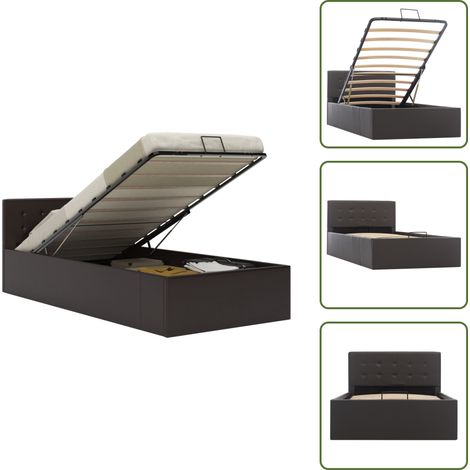 Stauraumbett Hydraulisch Grau Kunstleder 90×200 cm - Stauraumbett - Einzelbett - Kunstlederbett - Boxspringbetten - Schlafraumgestaltung (1/5)