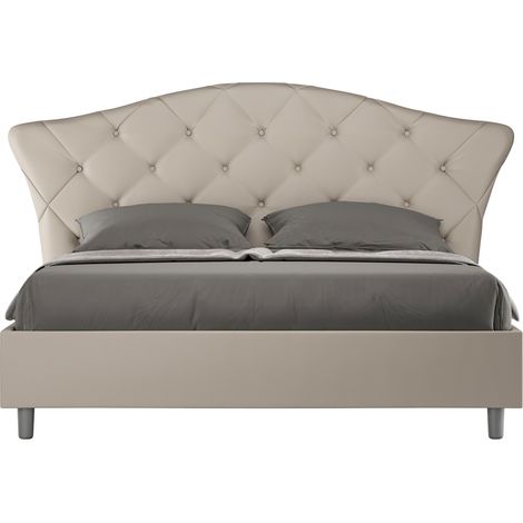 Letto Matrimoniale 160x200 cm con Rete e Contenitore con Testata e Alzata Comoda Imbottito in Similpelle Langre Tortora (1/5)
