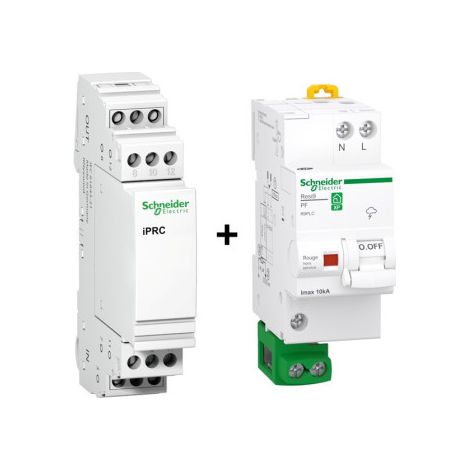 Schneider - Resi9 - Parafoudre Bipolaire NF PH+N 10KA + Parafoudre ligne tu00e9lu00e9phonique - Ru00e9f. : R9PLC+A9L16337 (1/5)