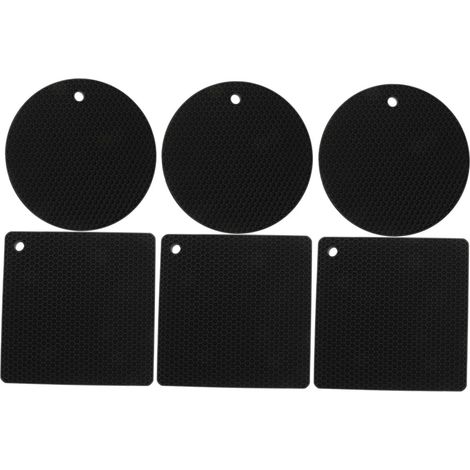 Lot de 6 dessous de plat en silicone, ronds, noir (1/5)