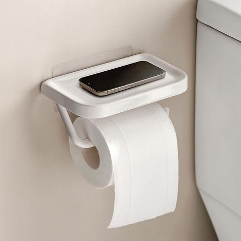 1 Porte papier toilette,Installation sans perçage,Étagère de rangement,Plastique ABS,Salle de bain (1/5)