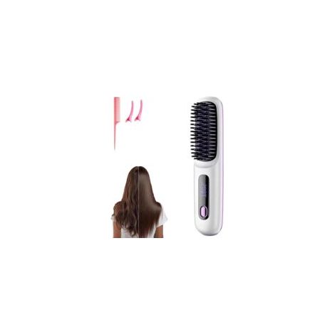 Go Brush Pro Mini brosse à lisser portable sans fil pour femme avec affichage de la température LCD, 2000 mAh, chauffage rapide et fer à lisser en céramique sans fil (WH) (1/5)