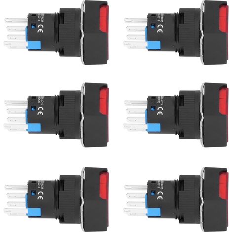 Beleuchteter Drucktaster 16 mm 24 V 5 A Rot – 25 selbstverriegelnde quadratische Schalter, LED-Ein-/Ausschalter, Bedienfeld-Drucktaster, 25er-Packung (1/5)