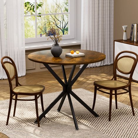 Tavolo da Pranzo Rotondo Vintage, per 1-4 Persone, con Gambe in Metallo Regolabili, 90 x 90 x 78 cm (1/5)
