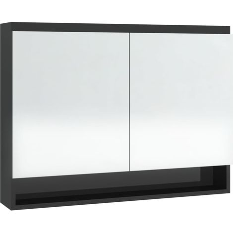 Armoire à miroir de salle de bain 80 x 15 x 60 cm MDF noir brillant (1/5)