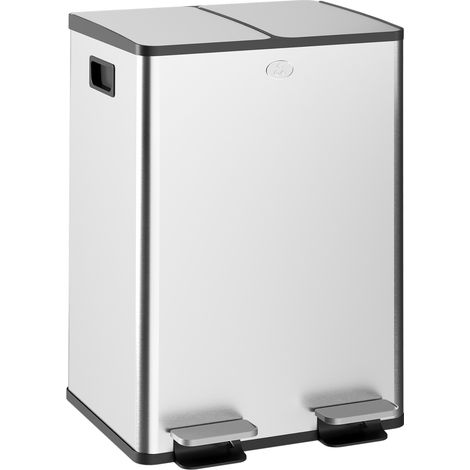 Pattumiera Differenziata 28L con 2 Scomparti a Chiusura Silenziosa, in Acciaio Inox e PP, 45.8x36x67.6 cm, Argento