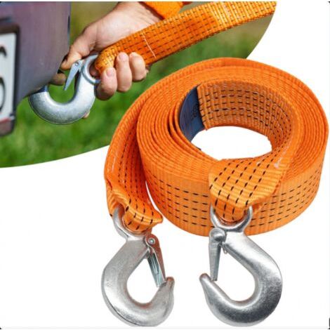 QORVA-5 tonnes, 3 m Sangle de Remorquage Ultra-Résistante , Fournitures d'urgence pour Voiture, Câble de Traction, Corde de remorquage épaissie et élargie, avec Crochets Haute Résistance