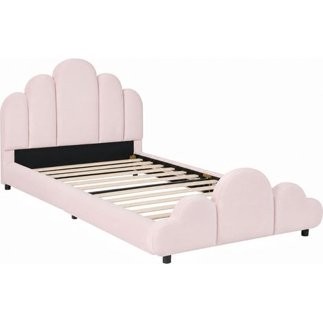 Cama infantil tapizada 90 x 200 cm de terciopelo rosa con somier, bordes redondeados HOMVRA (1/5)