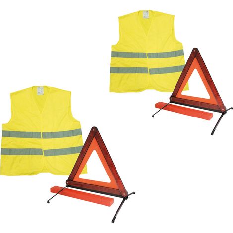 Deux ensembles gilet de sécurité et triangle de signalisation
