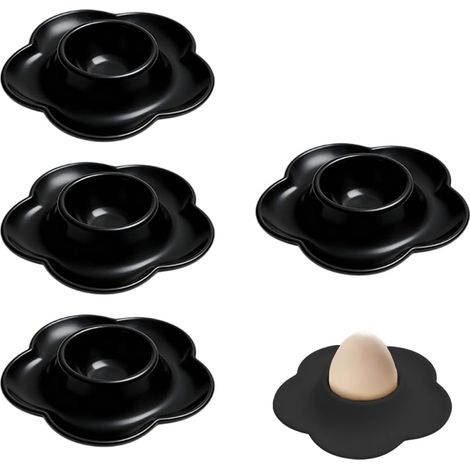 4 Pièces Coquetier Oeuf, Support Oeuf A La Coque Porte-Oeufs Doux Et Durs Coquetiers Support D'Oeufs En Plastique (Noir) (1/5)