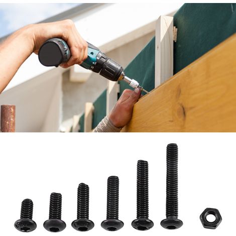 Ensemble de 250 vis et écrous à tête hexagonale creuse en alliage noir M3 (1/5)