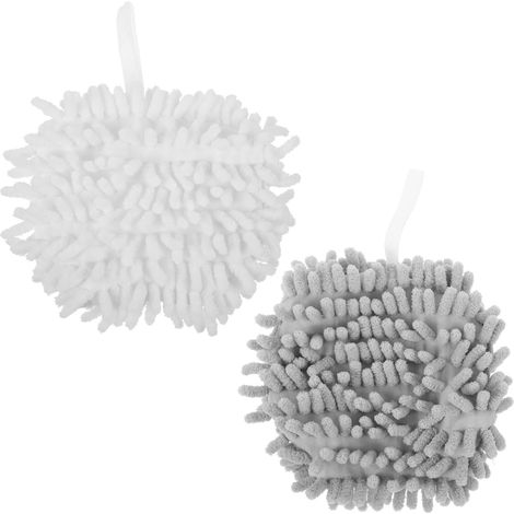 Lntyq 2 pièces Lot Serviettes à Main Chenille Accrocheuses Super Absorbantes Séchage Rapide pour Cuisine et Salle de Bain Blanc et Gris