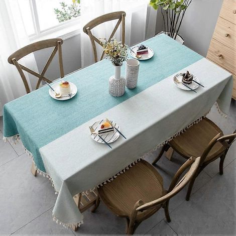 Nappe en coton et lin, style simple, chemin de table à rayures et pompons.