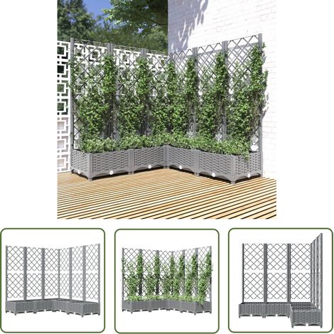 The Living Store Pflanzkübel mit Rankgitter Hellgrau 120x120x121,5 cm PP - Blumentopf - Pflanzenbehälter - Rankgitter - Gartendekoration - Balkonmöbel (1/5)