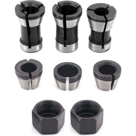 6 mandrini per fresatrice in acciaio ad alta precisione - 6 mm, 6,35 mm, 8 mm + 2 dadi (1/4)
