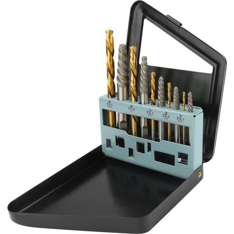 HOXILEELEOEnsemble d'extracteurs de vis et de forets pour gauchers, extracteur de vis facile à tirer 10 pièces avec corps d'indexation en mét (1/4)