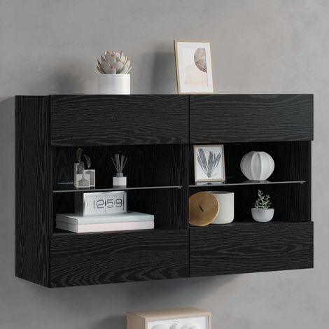 Meuble TV mural LED 8 étagères en bois d’ingénierie chêne noir 98,5 x 30 x 60,5 cm - PANGIVO (1/5)