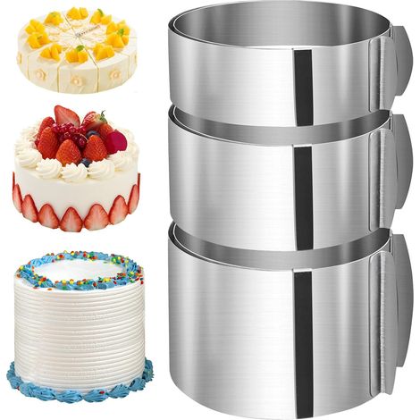 Lot de 3 cercles à gâteau réglables en hauteur 5 cm, 8 cm, 10 cm, en acier inoxydable, largeur réglable de 16 à 30 cm, cadre de cuisson rond, moule à gâteau stable, anneau à gâteau rond (1/5)