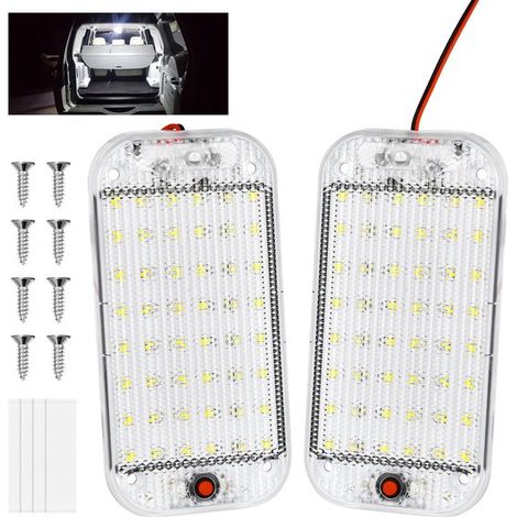 48 LEDs für die Fahrzeuginnenbeleuchtung, 2 Stück, ultrahell, 800 Lumen, 12 V, mit Schalter, 6000 K, weißes Licht, für Auto, Wohnmobil, Bus, Wohnwagen, Boot, quadratisch