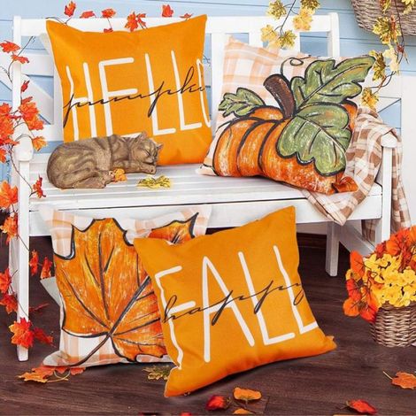 Housse de coussin - Multicolore - Citrouille - 45 x 45 cm - Ensemble de 4 - Automne Thanksgiving (1/5)