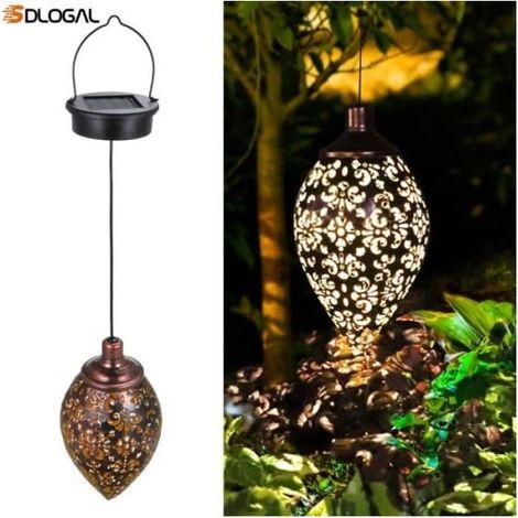 Lampes solaires suspendues, lanternes solaires LED de jardin, lampes métalliques étanches à suspendre pour l'extérieur. (1/4)