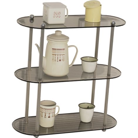 Étagère décorative simple à 3 niveaux, amovible, pour bureau, chambre ou salle de bain, grise.